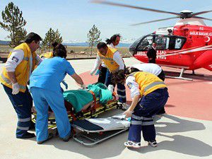 Hava ambulansıyla Meram Tıpa sevk edildi