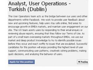 Facebook Türkçe bilen eleman arıyor