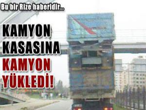 Kamyon kasasına kamyon yükledi!
