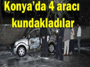 Konyada 4 otomobil kundaklandı