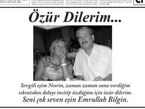 Gazeteye ilan verip özür diledi