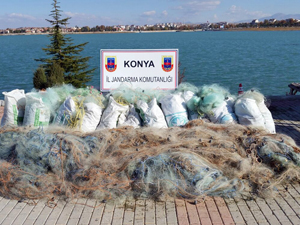 Göldeki yavru balıkları da avlamışlar